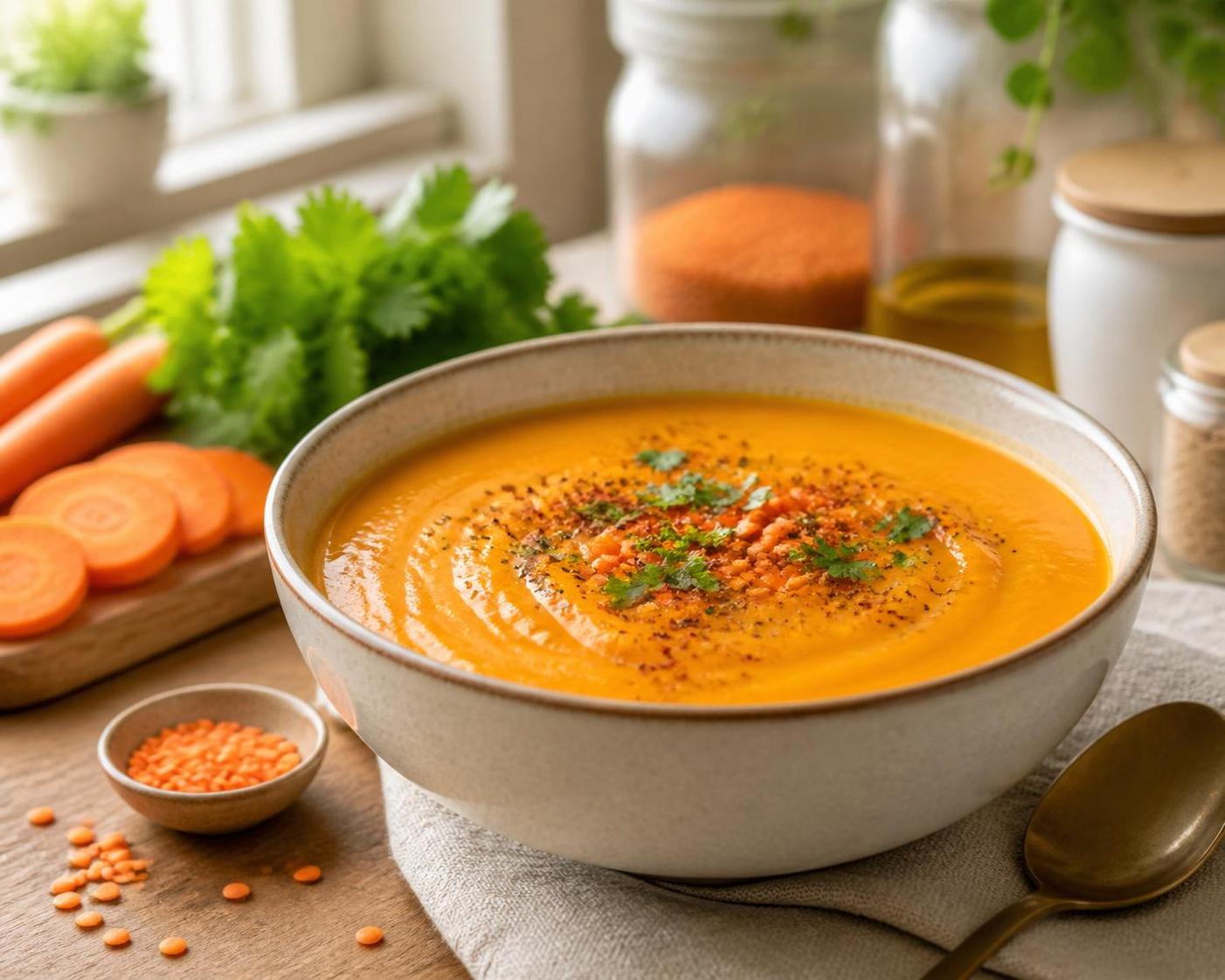 découvrez notre recette saine de soupe lentille corail carotte, idéale pour booster votre énergie grâce à des ingrédients nutritifs et savoureux.