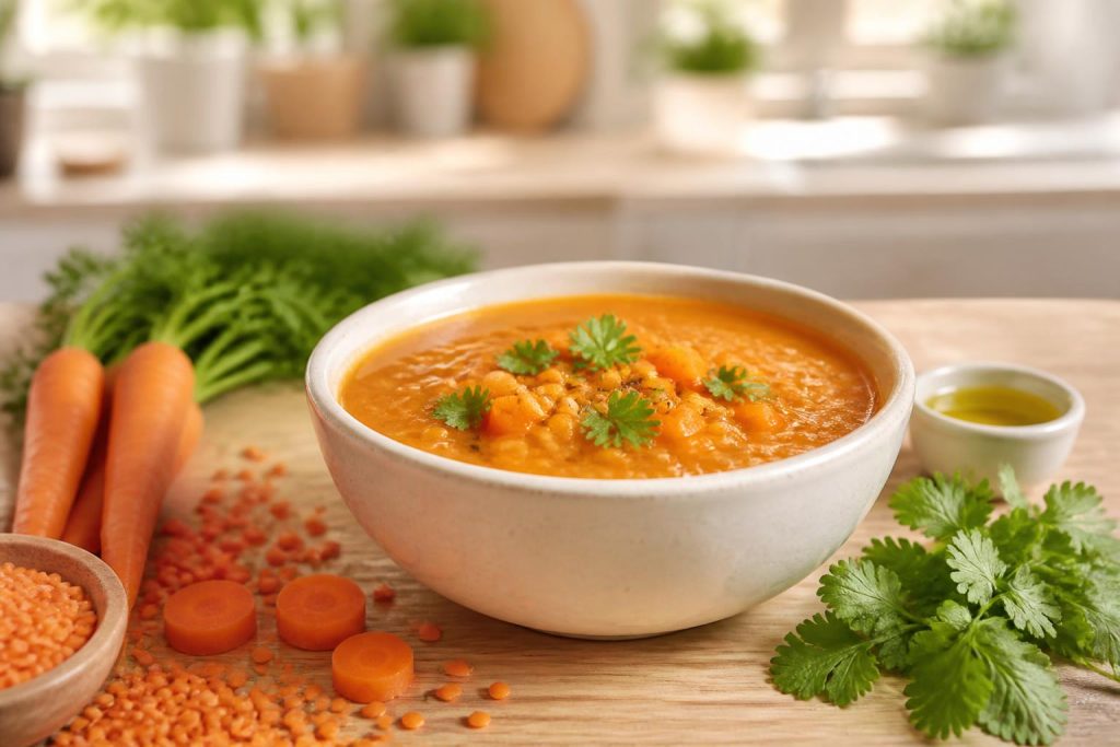 découvrez notre recette saine de soupe lentille corail carotte, parfaite pour booster votre énergie grâce à des ingrédients nutritifs et savoureux.