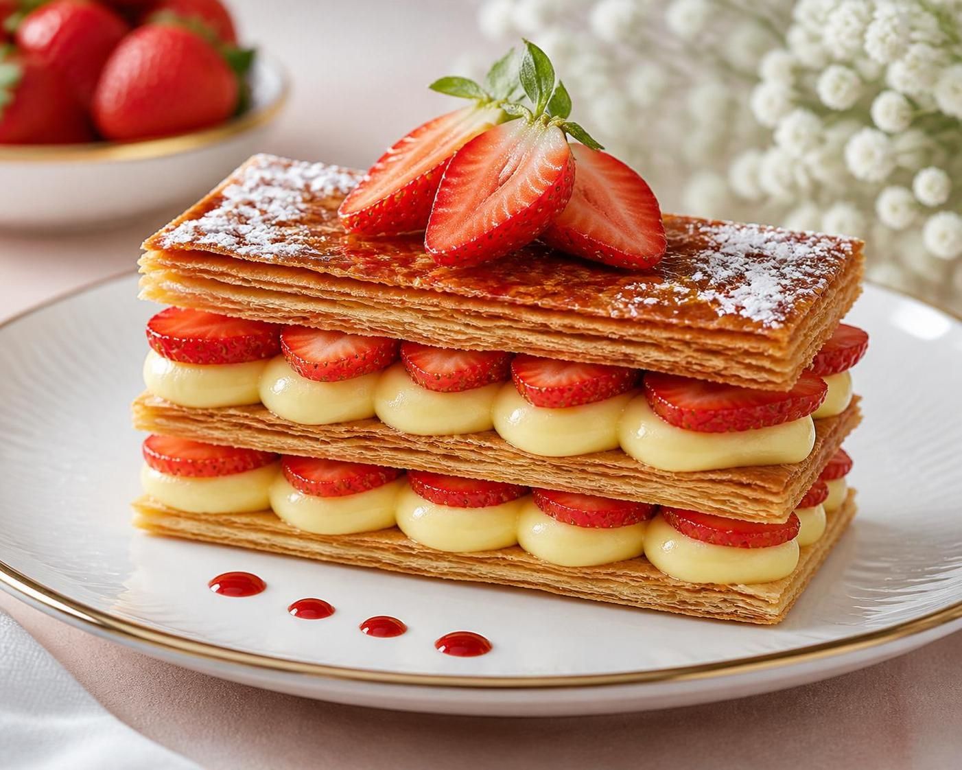 découvrez notre recette gourmande de millefeuille à la fraise, une alliance parfaite qui sublime la saveur fraîche et sucrée du fruit rouge dans un dessert élégant et savoureux.