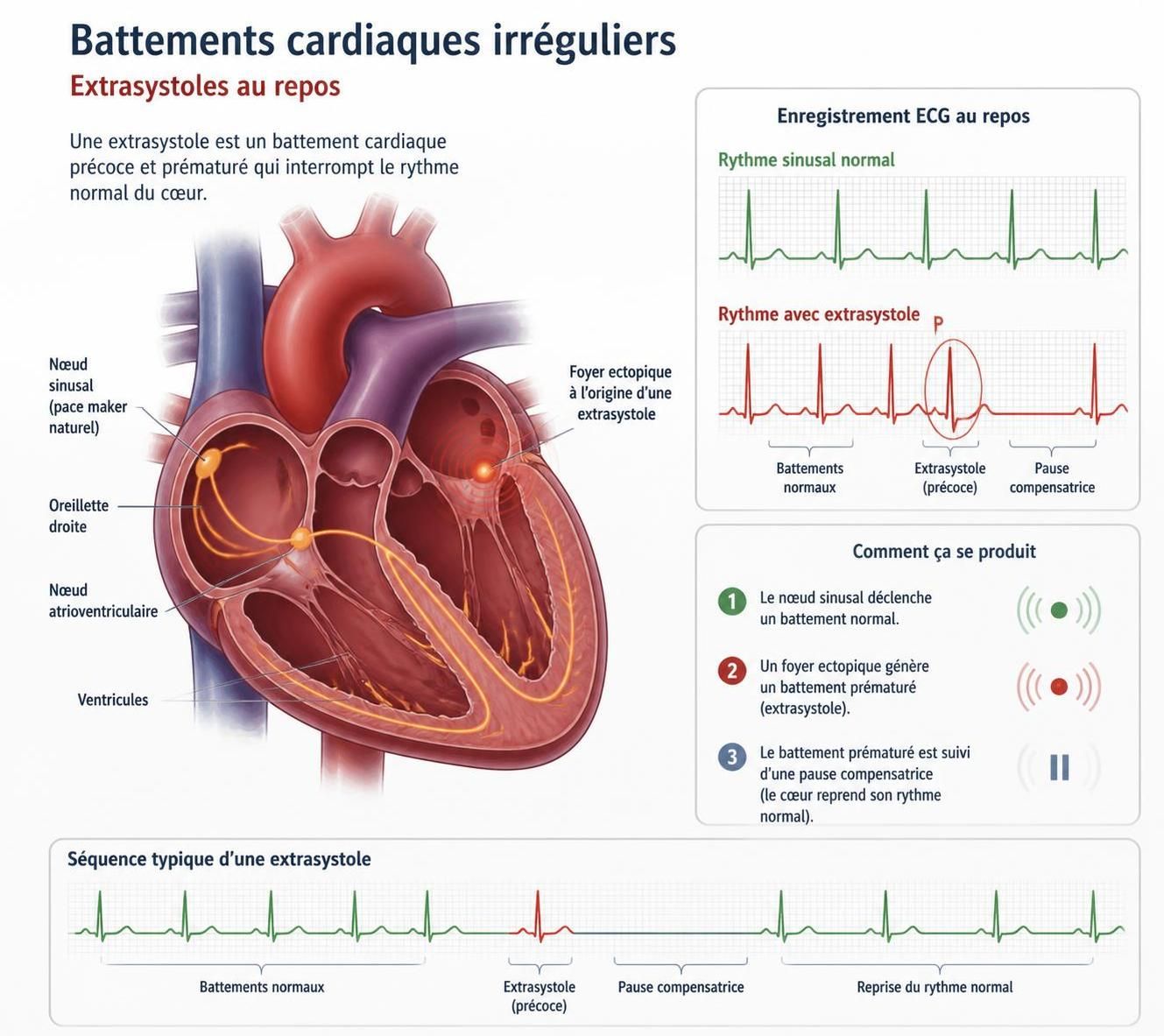 découvrez quand les extrasystoles au repos, ces battements cardiaques irréguliers, doivent vous alerter et nécessiter une consultation médicale pour prévenir d'éventuelles complications.